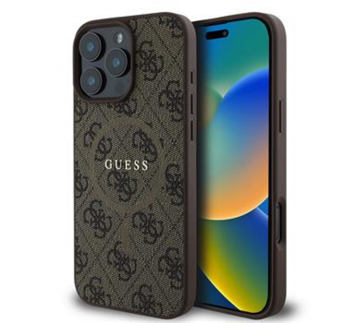 Guess PU Leather 4G Colored Ring MagSafe Zadní Kryt pro iPhone 16 Pro Max Brown