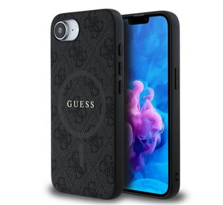 Guess PU Leather 4G Colored Ring MagSafe Zadní Kryt pro iPhone 16e Black