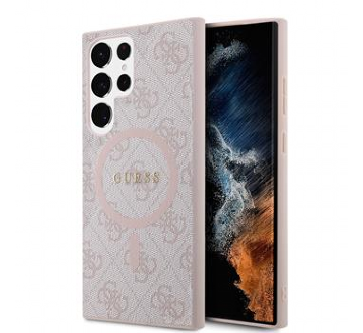 Guess PU Leather 4G Colored Ring MagSafe Zadní Kryt pro Samsung Galaxy S24 Ultra Pink