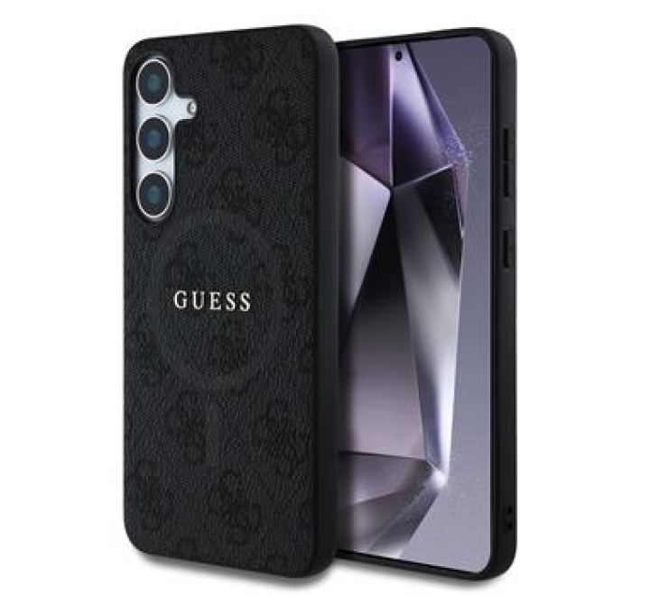 Guess PU Leather 4G Colored Ring MagSafe Zadní Kryt pro Samsung Galaxy S25 Black
