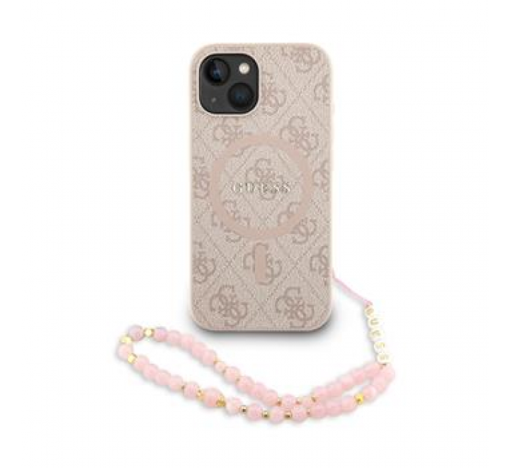Guess PU Leather 4G Colored Ring Strap MagSafe Zadní Kryt pro iPhone 14 Pink