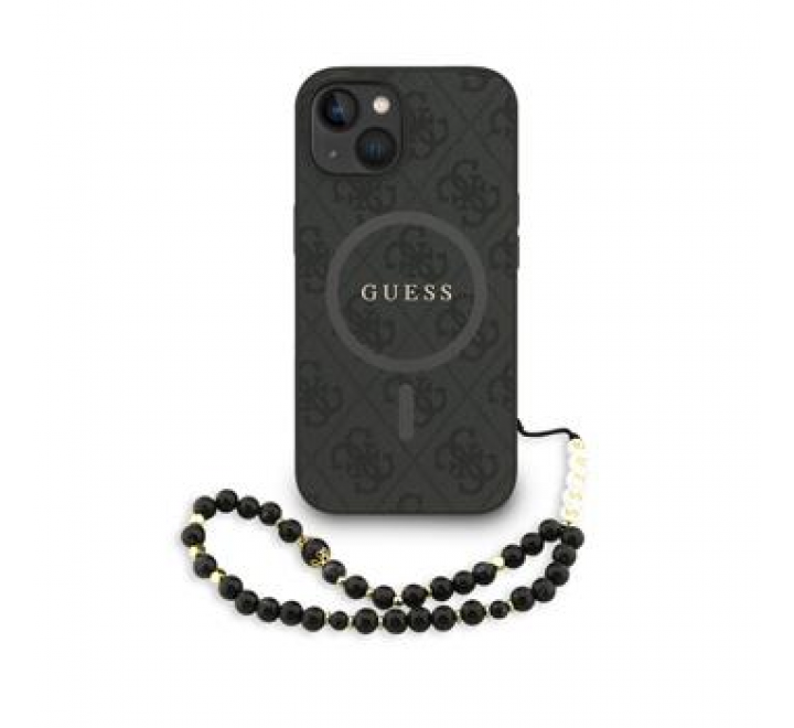 Guess PU Leather 4G Colored Ring Strap MagSafe Zadní Kryt pro iPhone 15 Black