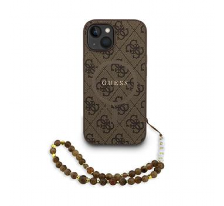 Guess PU Leather 4G Colored Ring Strap MagSafe Zadní Kryt pro iPhone 15 Brown