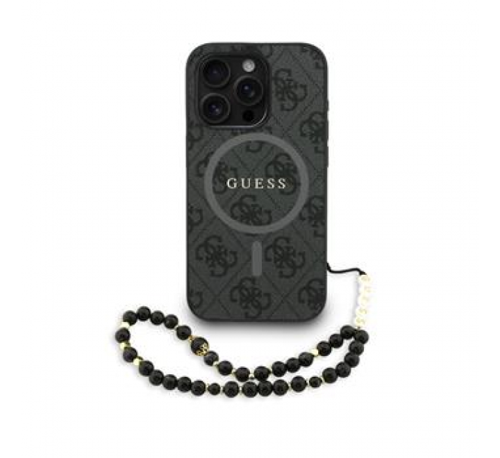 Guess PU Leather 4G Colored Ring Strap MagSafe Zadní Kryt pro iPhone 15 Pro Max Black