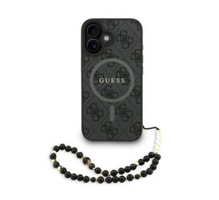Guess PU Leather 4G Colored Ring Strap MagSafe Zadní Kryt pro iPhone 16 Black