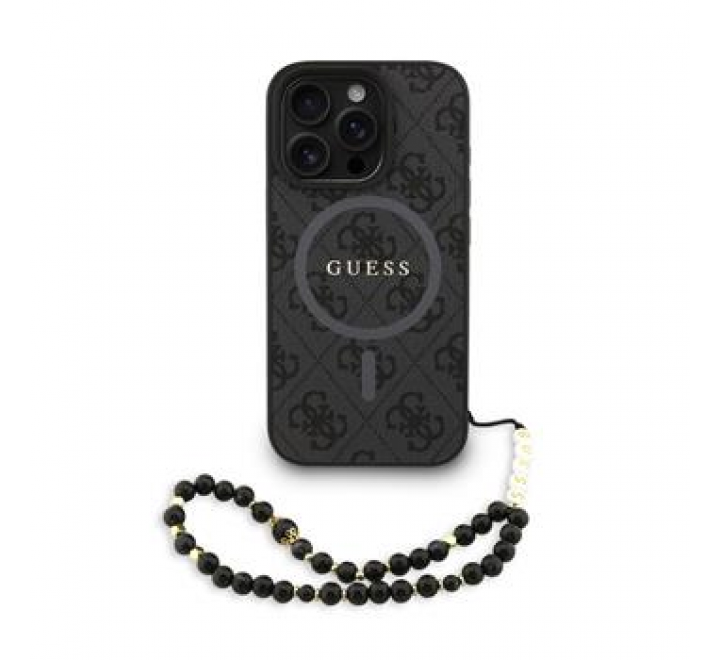 Guess PU Leather 4G Colored Ring Strap MagSafe Zadní Kryt pro iPhone 16 Pro Black