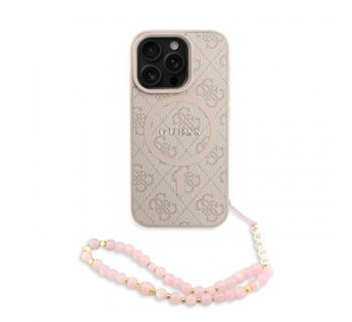 Guess PU Leather 4G Colored Ring Strap MagSafe Zadní Kryt pro iPhone 16 Pro Pink