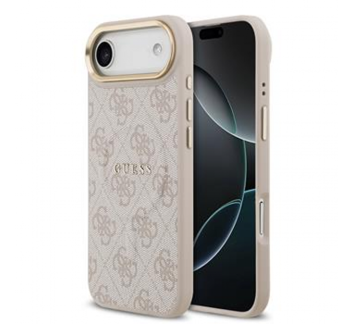 Guess PU Leather 4G Gold Frame MagSafe Zadní Kryt pro iPhone 17 Air Pink