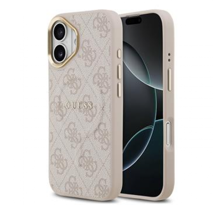 Guess PU Leather 4G Gold Frame MagSafe Zadní Kryt pro iPhone 17 Pink