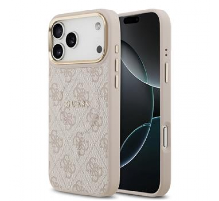 Guess PU Leather 4G Gold Frame MagSafe Zadní Kryt pro iPhone 17 Pro Max Pink