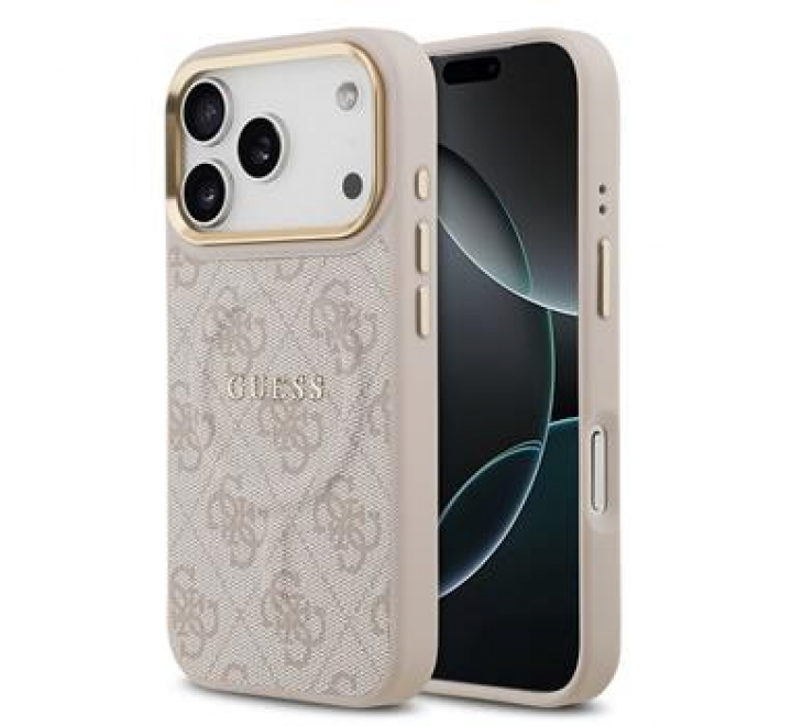 Guess PU Leather 4G Gold Frame MagSafe Zadní Kryt pro iPhone 17 Pro Pink