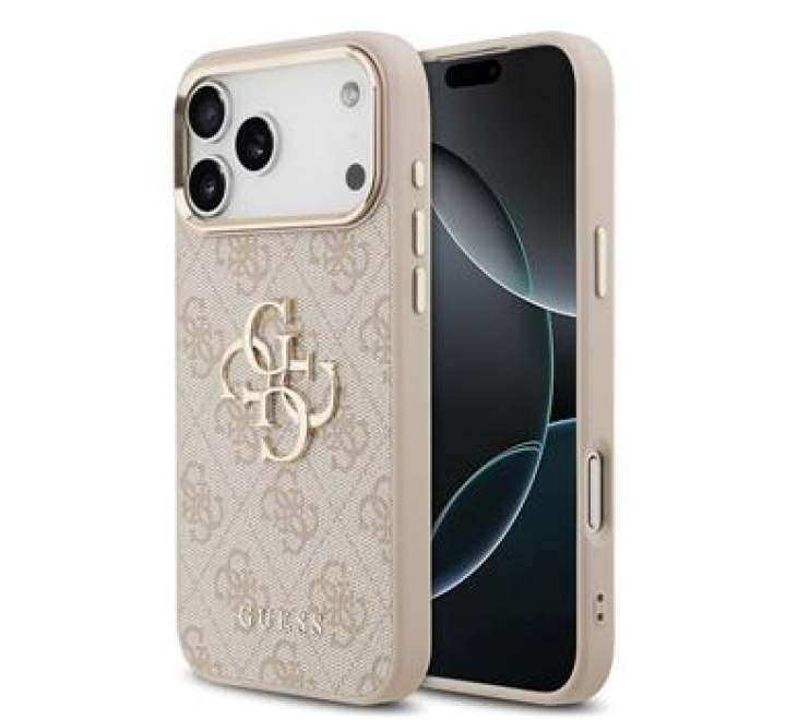 Guess PU Leather 4G Metal Logo Gold Frame MagSafe Zadní Kryt pro iPhone 17 Pro Max Pink