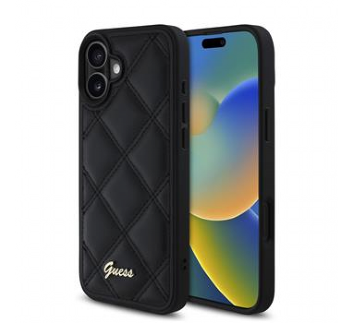 Guess PU Leather Quilted Zadní Kryt pro iPhone 16 Black