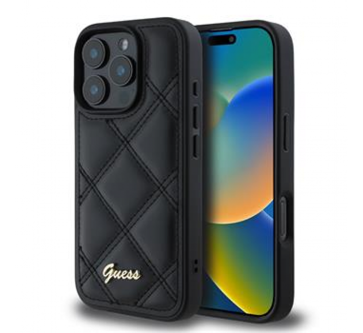 Guess PU Leather Quilted Zadní Kryt pro iPhone 16 Pro Max Black