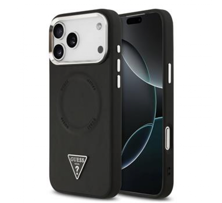 Guess PU Leather Triangle Logo MagSafe Zadní Kryt pro iPhone 17 Pro Max Black