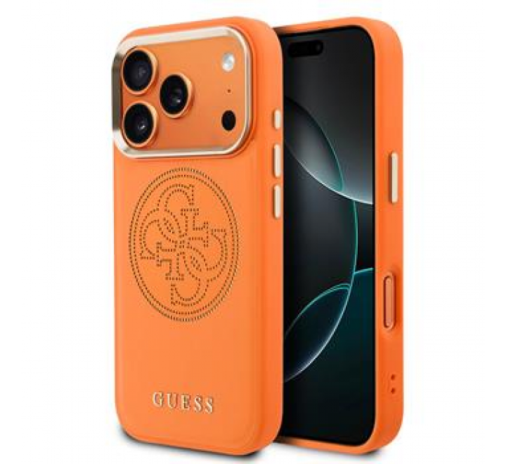 Guess PU Perforated 4G Logo MagSafe Zadní Kryt pro iPhone 17 Pro Orange