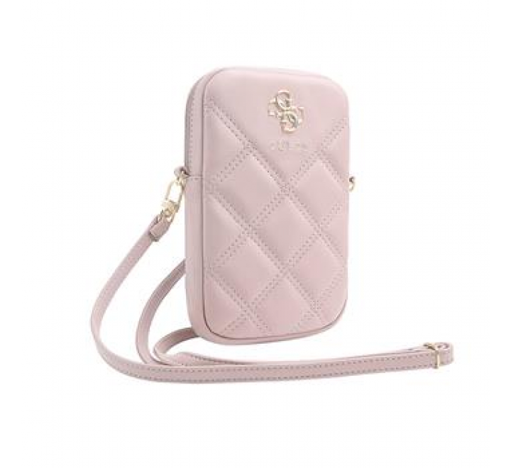 Guess PU Quilted 4G Metal Logo Wallet Phone Bag Zipper Pink
