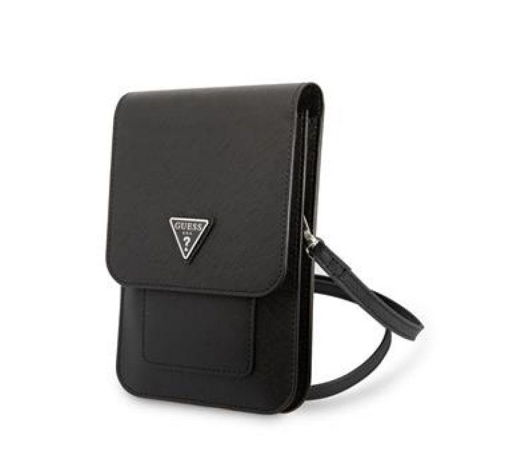 Guess PU Saffiano Triangle Logo Phone Bag Black