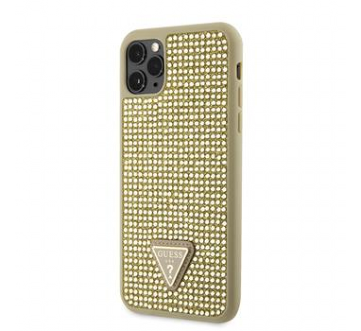 Guess Rhinestones Triangle Metal Logo Kryt pro iPhone 11 Pro Max Gold