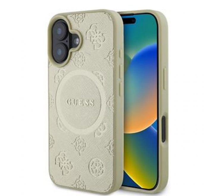Guess Saffiano Peony Stamp MagSafe Zadní Kryt pro iPhone 16 Gold