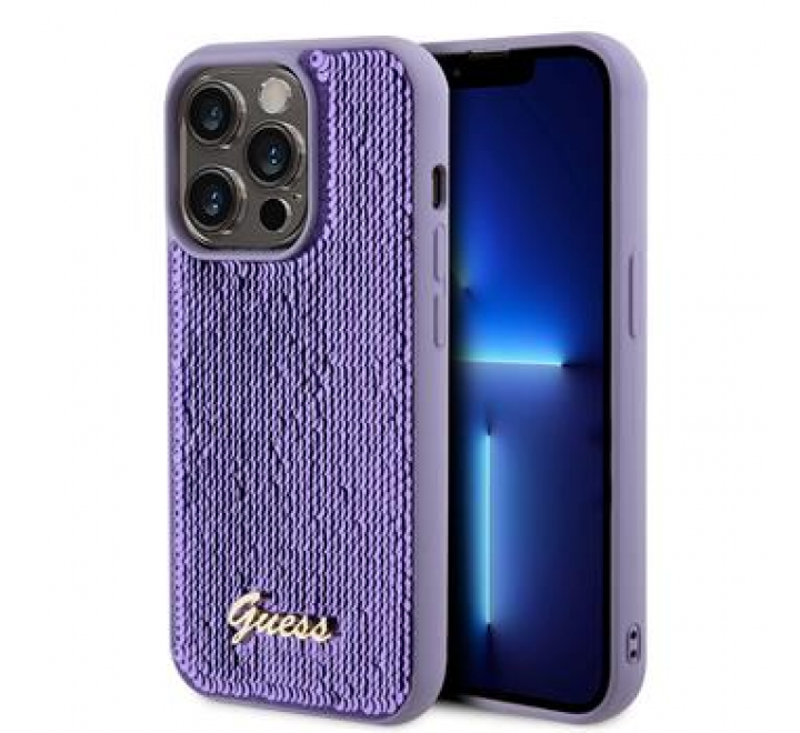 Guess Sequin Script Logo Zadní Kryt pro iPhone 14 Pro Purple