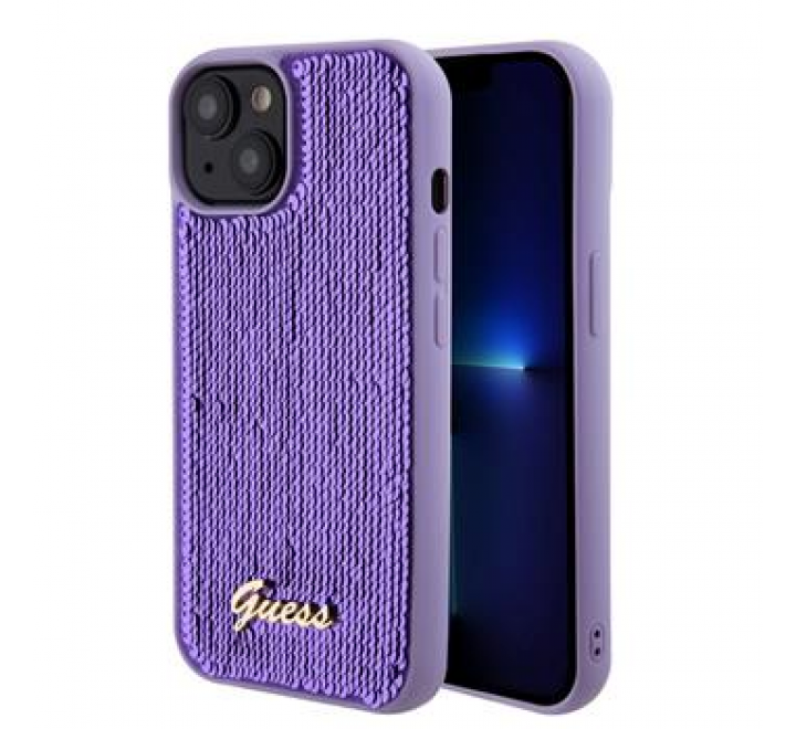 Guess Sequin Script Logo Zadní Kryt pro iPhone 15 Plus Purple