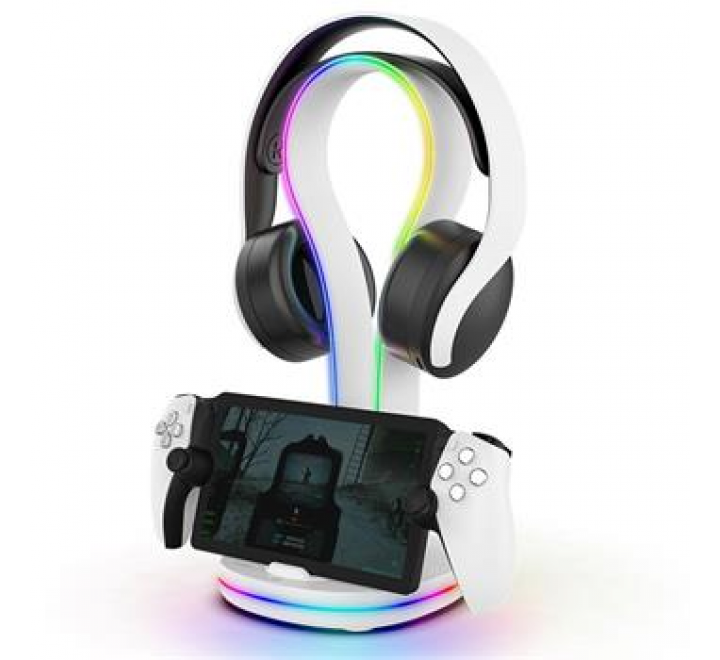 iPega P5P23 Nabíjecí RGB Stojan pro Playstation Portal Remote Player s Držákem na Sluchátka White