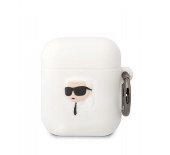 Karl Lagerfeld 3D Logo NFT Karl Head Silikonové Pouzdro pro Airpods 1/2 White