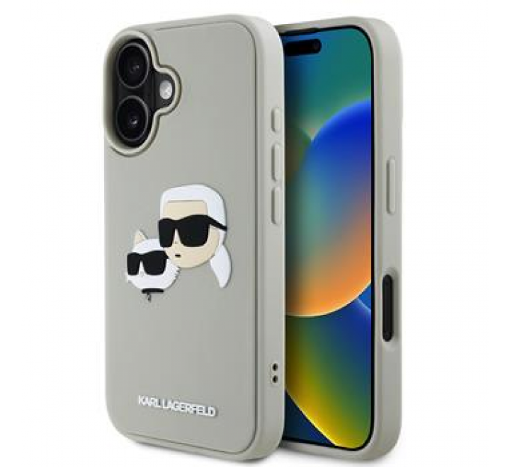 Karl Lagerfeld 3D Rubber Double Heads Zadní Kryt pro iPhone 16 Beige