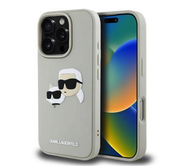 Karl Lagerfeld 3D Rubber Double Heads Zadní Kryt pro iPhone 16 Pro Max Beige
