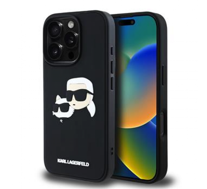 Karl Lagerfeld 3D Rubber Double Heads Zadní Kryt pro iPhone 16 Pro Max Black