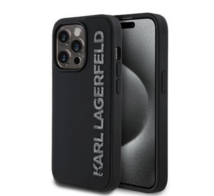 Karl Lagerfeld 3D Rubber Glitter Logo Zadní Kryt pro iPhone 13 Pro Black