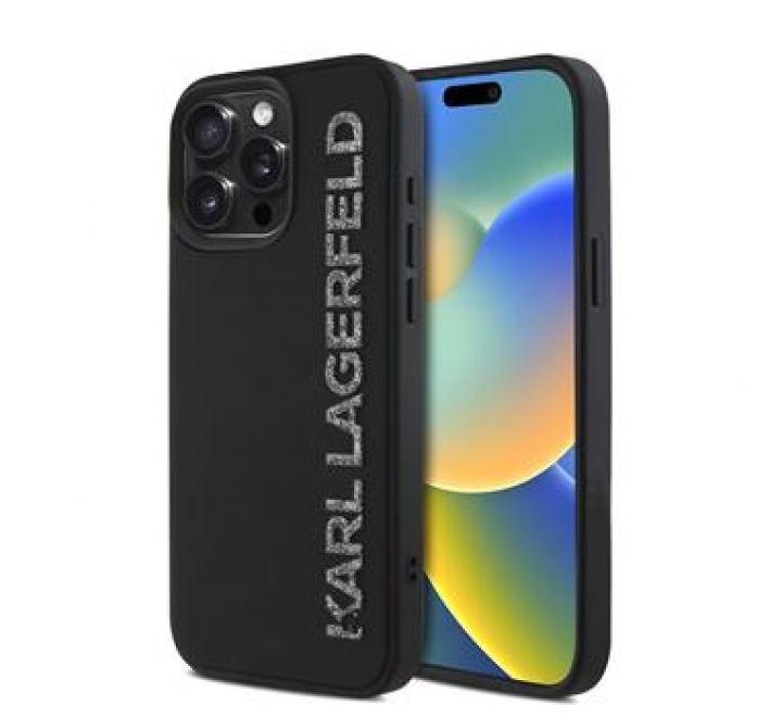 Karl Lagerfeld 3D Rubber Glitter Logo Zadní Kryt pro iPhone 15 Pro Black