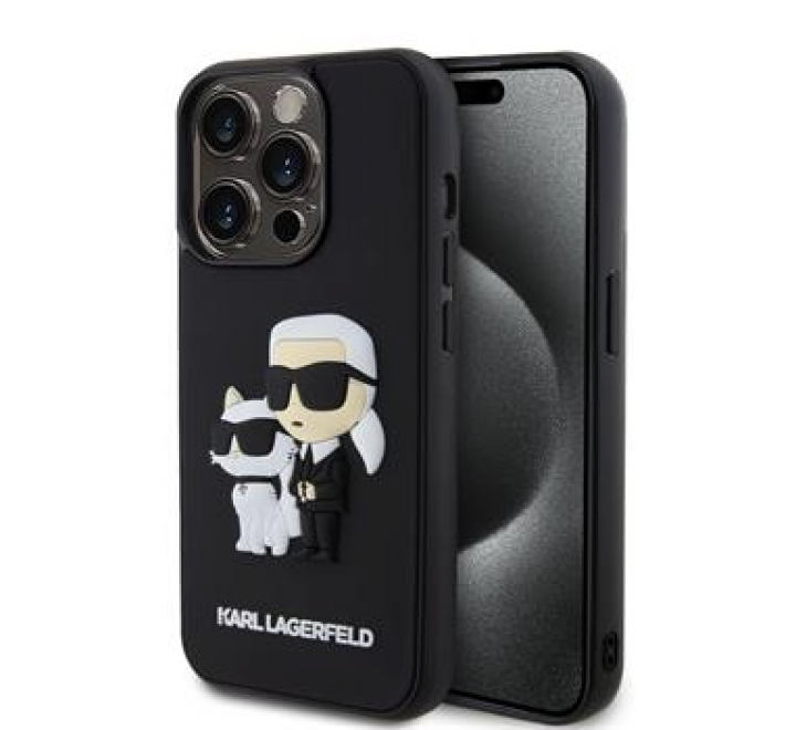 Karl Lagerfeld 3D Rubber Karl and Choupette Zadní Kryt pro iPhone 13 Pro Black