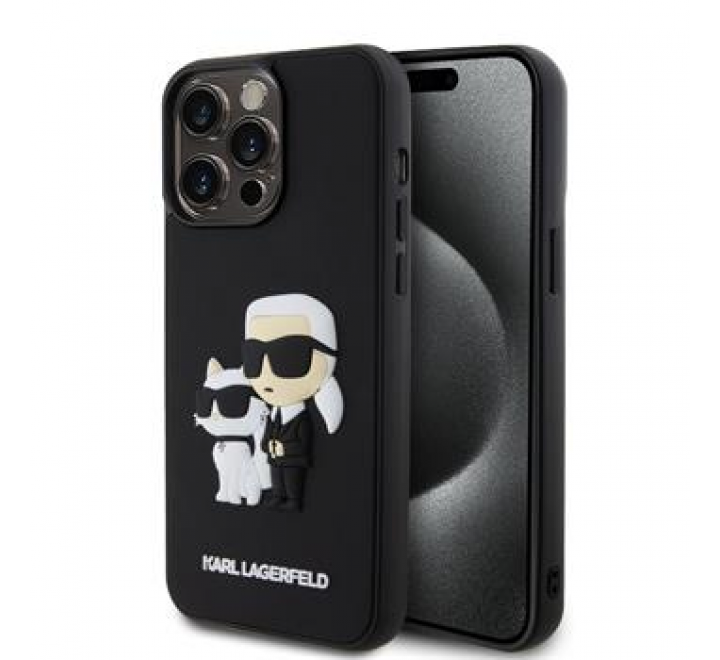 Karl Lagerfeld 3D Rubber Karl and Choupette Zadní Kryt pro iPhone 15 Pro Max Black