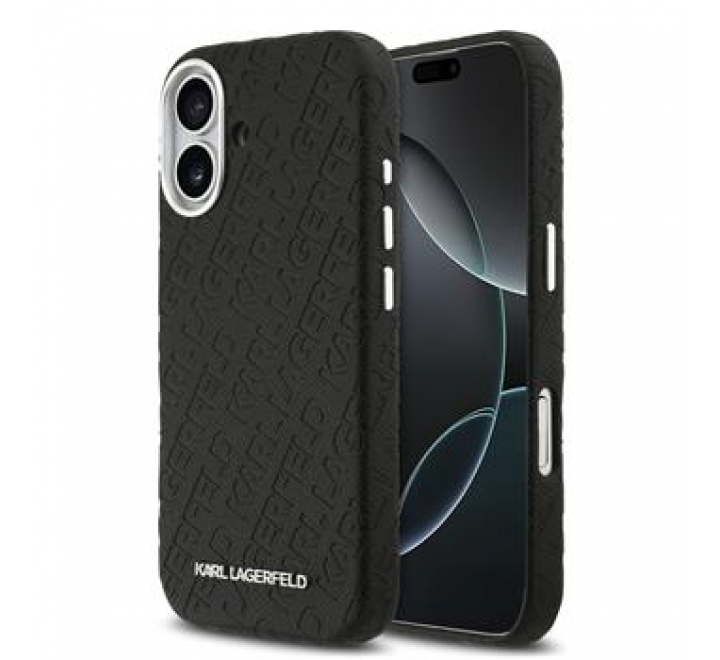 Karl Lagerfeld Grained PU Repeated Logo MagSafe Zadní Kryt pro iPhone 17 Black