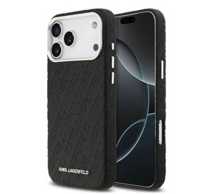 Karl Lagerfeld Grained PU Repeated Logo MagSafe Zadní Kryt pro iPhone 17 Pro Max Black
