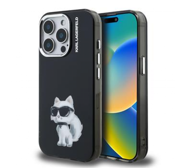 Karl Lagerfeld IML Aquarelle Choupette Zadní Kryt pro iPhone 15 Pro Black