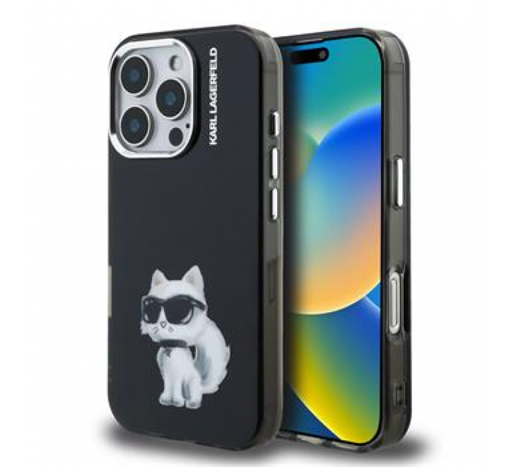 Karl Lagerfeld IML Aquarelle Choupette Zadní Kryt pro iPhone 16 Pro Black