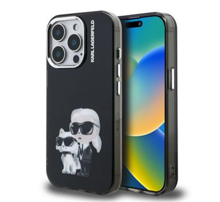 Karl Lagerfeld IML Aquarelle Karl and Choupette Zadní Kryt pro iPhone 15 Pro Black