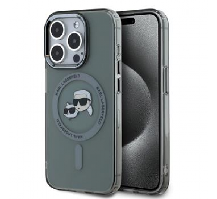 Karl Lagerfeld IML K&CH Heads Metal Frame MagSafe Zadní Kryt pro iPhone 15 Pro Max Black