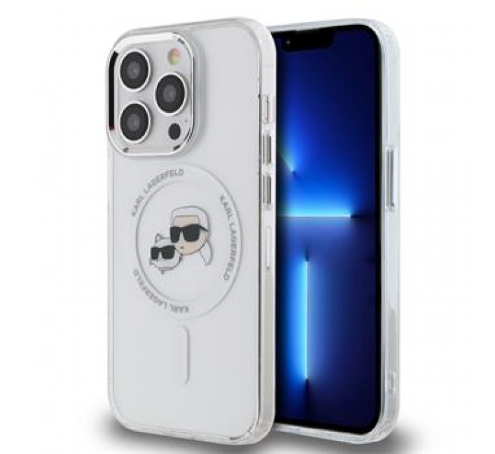 Karl Lagerfeld IML K&CH Heads Metal Frame MagSafe Zadní Kryt pro iPhone 15 Pro Max Transparent