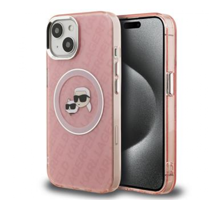 Karl Lagerfeld IML K&CH Heads Repeated Logo MagSafe Zadní Kryt pro iPhone 15 Pink