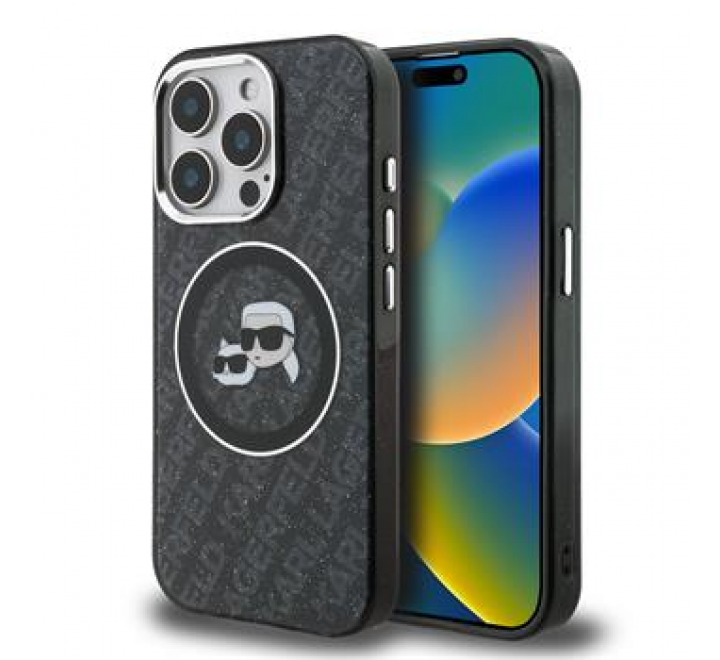 Karl Lagerfeld IML K&CH Heads Repeated Logo MagSafe Zadní Kryt pro iPhone 15 Pro Max Black