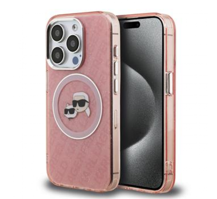 Karl Lagerfeld IML K&CH Heads Repeated Logo MagSafe Zadní Kryt pro iPhone 15 Pro Pink