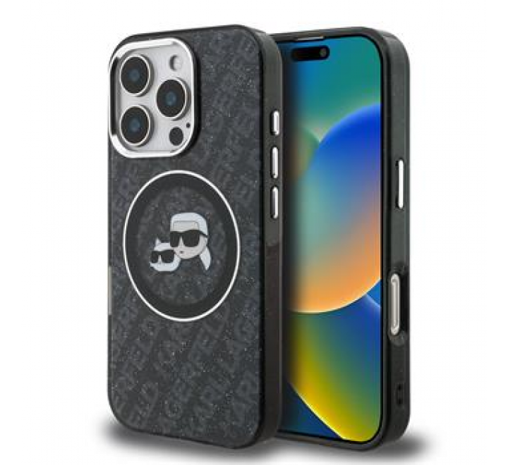 Karl Lagerfeld IML K&CH Heads Repeated Logo MagSafe Zadní Kryt pro iPhone 16 Pro Max Black