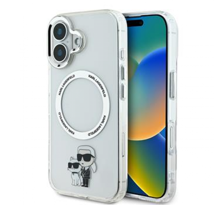 Karl Lagerfeld IML Karl and Choupette MagSafe Zadní Kryt pro iPhone 16 Plus Transparent
