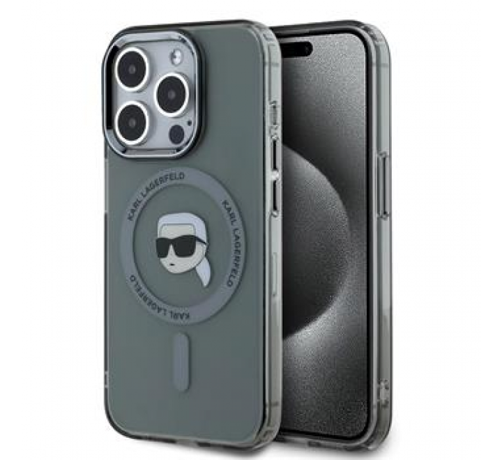 Karl Lagerfeld IML Karl Head Metal Frame MagSafe Zadní Kryt pro iPhone 15 Pro Black