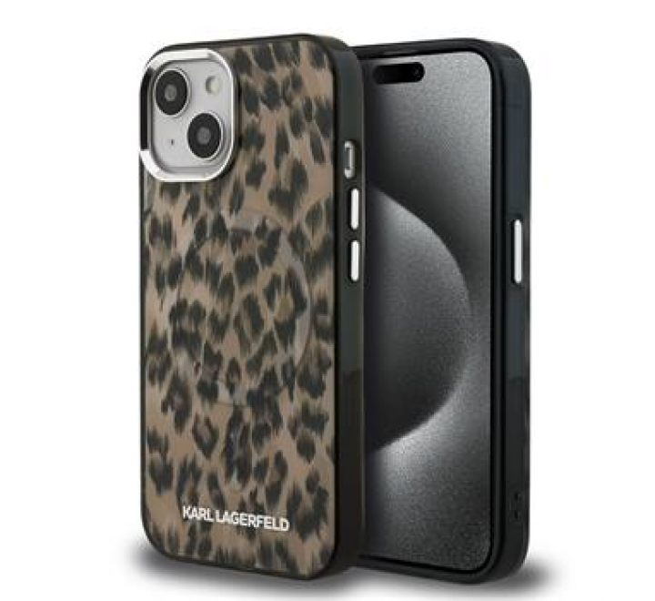 Karl Lagerfeld IML Leopard MagSafe Zadní Kryt pro iPhone 15 Brown