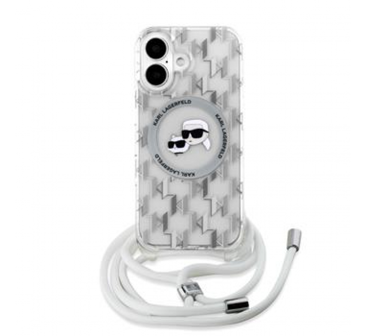 Karl Lagerfeld IML Monogram Crossbody K&CH Heads MagSafe Zadní Kryt pro iPhone 16 Transparent